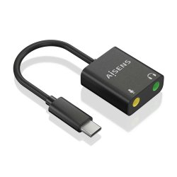 AISENS - CONVERSOR USB-C A AUDIO 48KHz, USB-C/M-2xJACK 3.5/H, NEGRO, 10CM