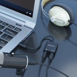 AISENS - CONVERSOR USB-C A AUDIO 48KHz, USB-C/M-2xJACK 3.5/H, NEGRO, 10CM
