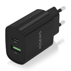 AISENS - CARGADOR 20W, 1xUSB-C PD3.0, 1xUSB-A QC3.0, NEGRO