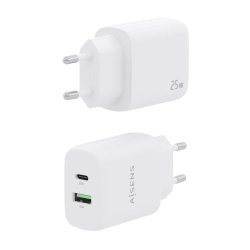 AISENS - CARGADOR 25W, 1xUSB-C PD3.0, 1xUSB-A QC3.0, BLANCO