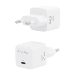 AISENS - CARGADOR GaN 25W, 1xUSB-C PD3.0 QC4.0, BLANCO