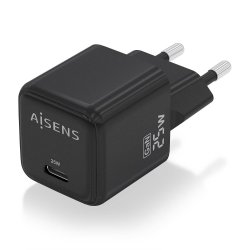 AISENS - CARGADOR GaN 25W, 1xUSB-C PD3.0 QC4.0, NEGRO