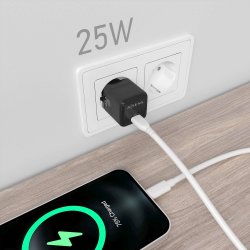 AISENS - CARGADOR GaN 25W, 1xUSB-C PD3.0 QC4.0, NEGRO