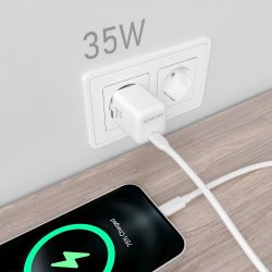 AISENS - CARGADOR GaN 35W, 1xUSB-C PD3.0 QC4.0, BLANCO