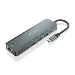 AISENS - USB-C DOCK 5 EN 1, USB-C A 1xHDMI, 1xRJ45, 2xUSB, 1xPD, GRIS, 15CM