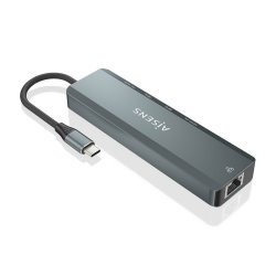 AISENS - USB-C DOCK 5 EN 1, USB-C A 1xHDMI, 1xRJ45, 2xUSB, 1xPD, GRIS, 15CM