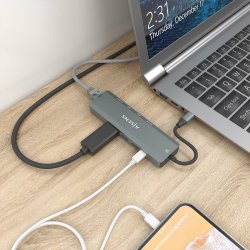 AISENS - USB-C DOCK 5 EN 1, USB-C A 1xHDMI, 1xRJ45, 2xUSB, 1xPD, GRIS, 15CM
