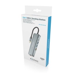 AISENS - USB-C DOCK 5 EN 1, USB-C A 1xHDMI, 1xRJ45, 2xUSB, 1xPD, GRIS, 15CM