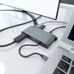 AISENS - USB-C DOCK 8 EN 1, USB-C A 1xHDMI, 1xVGA, 1xRJ45, 2xUSB-A, 2xUSB-C 5G, 1xUSB-C PD, GRIS, 20CM