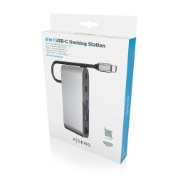 AISENS - USB-C DOCK 8 EN 1, USB-C A 1xHDMI, 1xVGA, 1xRJ45, 2xUSB-A, 2xUSB-C 5G, 1xUSB-C PD, GRIS, 20CM